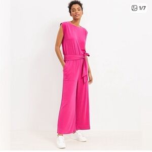 Lou & Grey Fuchsia Pink Girly Wide Leg Waist Tie Jumpsuit Chic Modal Sz S